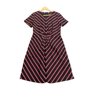 Banana Republic Red A-Line Midi Dress V-Neck Short Sleeve